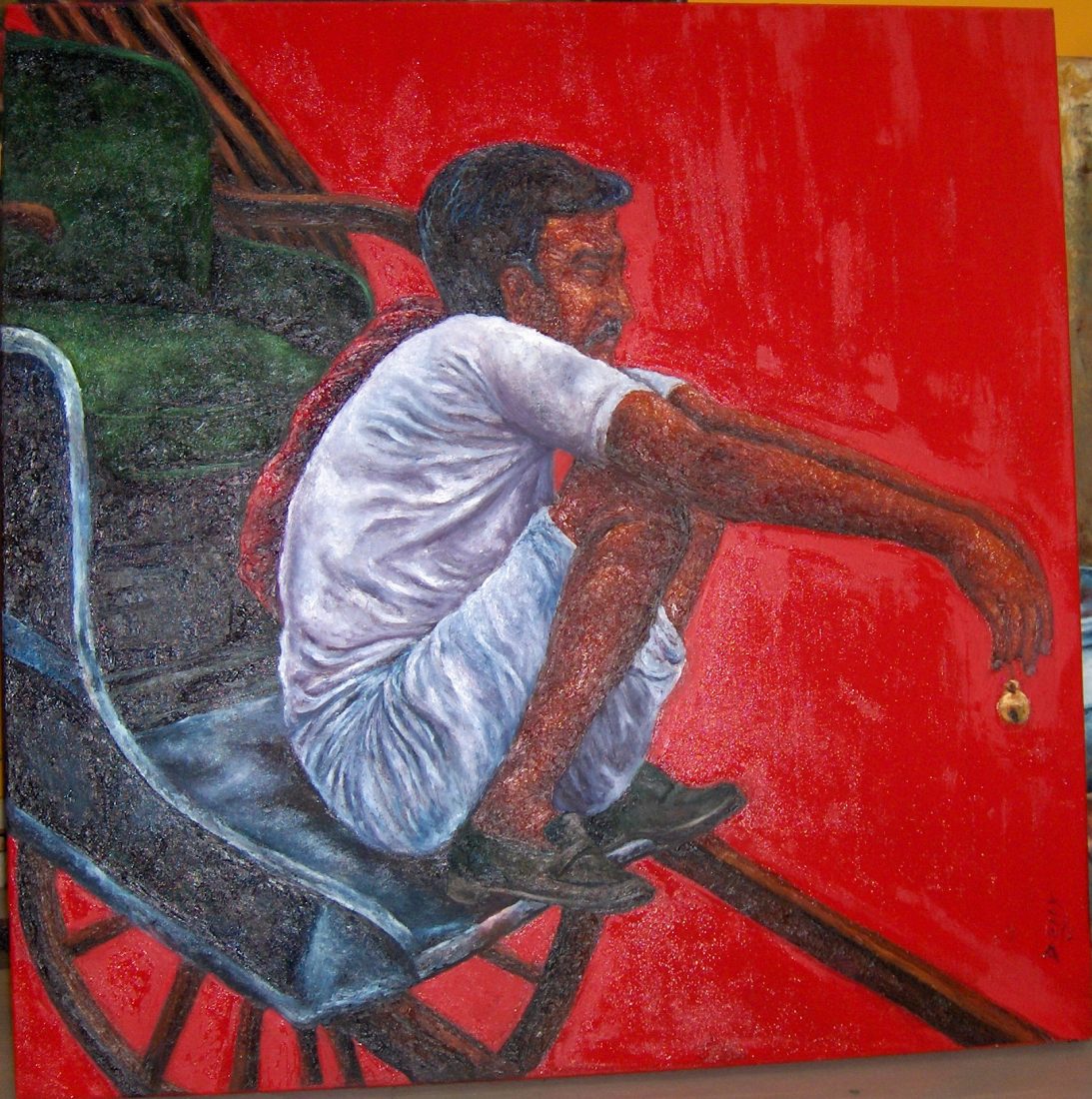 The Rickshaw-wala Resting — oil on canvas